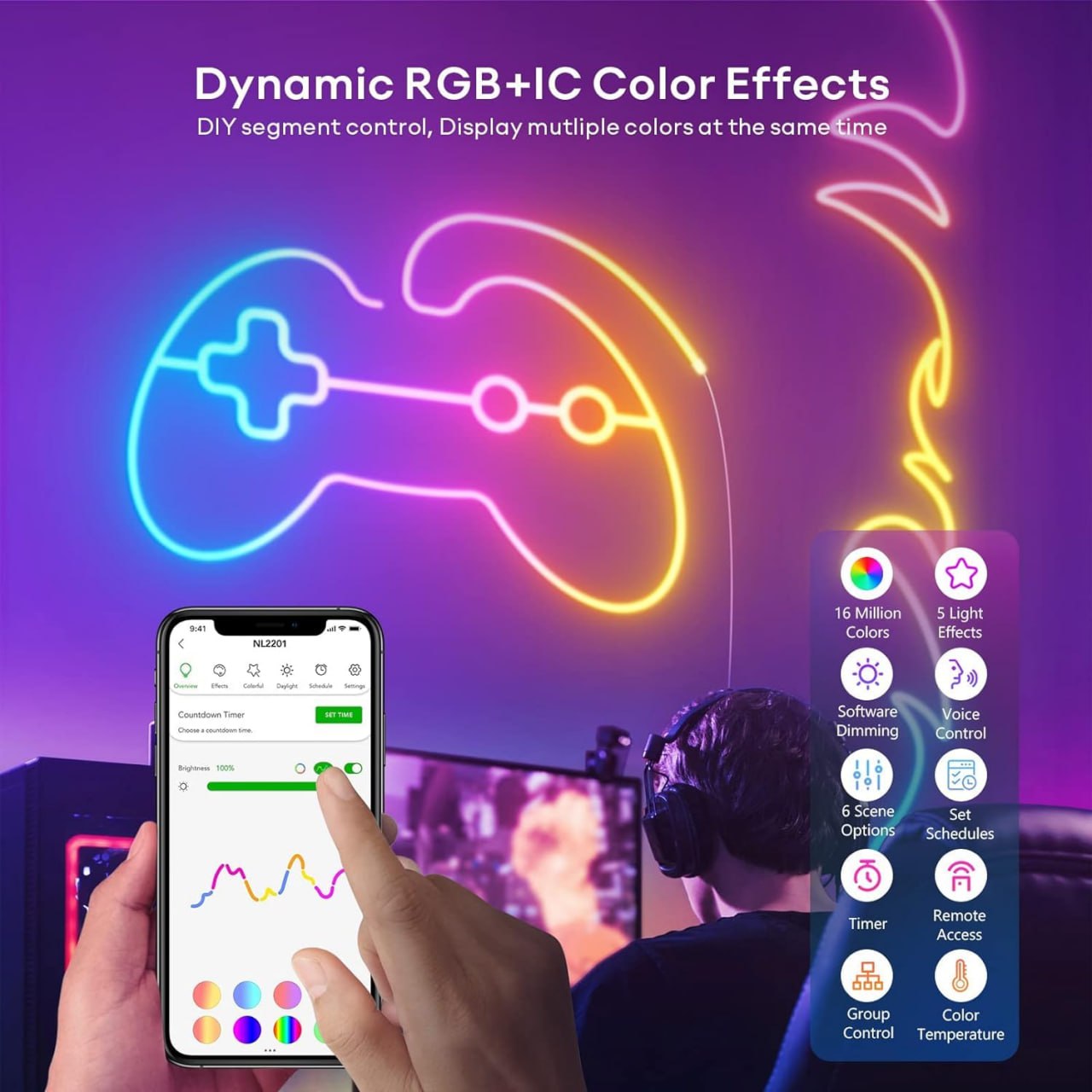 5 Meter Smart Neon Strip Lights | Neon Rope Lights | RGB LED Strip Lights | App Control Smart Neon Strip Lights | Music Sync RGB Lights | Multicolor LED Lights