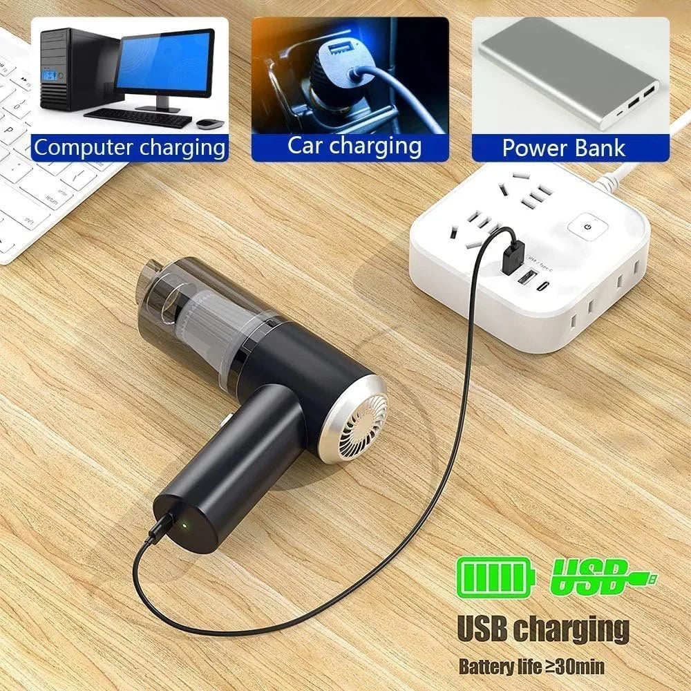 3 in 1 Portable Electric Nail Drill Professional Cleaner Dust Collection /Lighting Car Vacuum 120W High-Power Handheld Wireless Vacuum Cleaner Home Car Dual USB Rechargeable (Black)