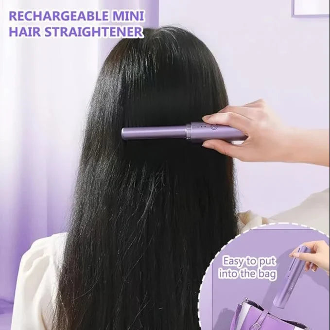 Rechargeable Mini Hair Straightener Comb Brush, Travel Portable USB Charging Cordless Hair Straightener Brush, Three Temperature Adjustments Flat Iron Comb