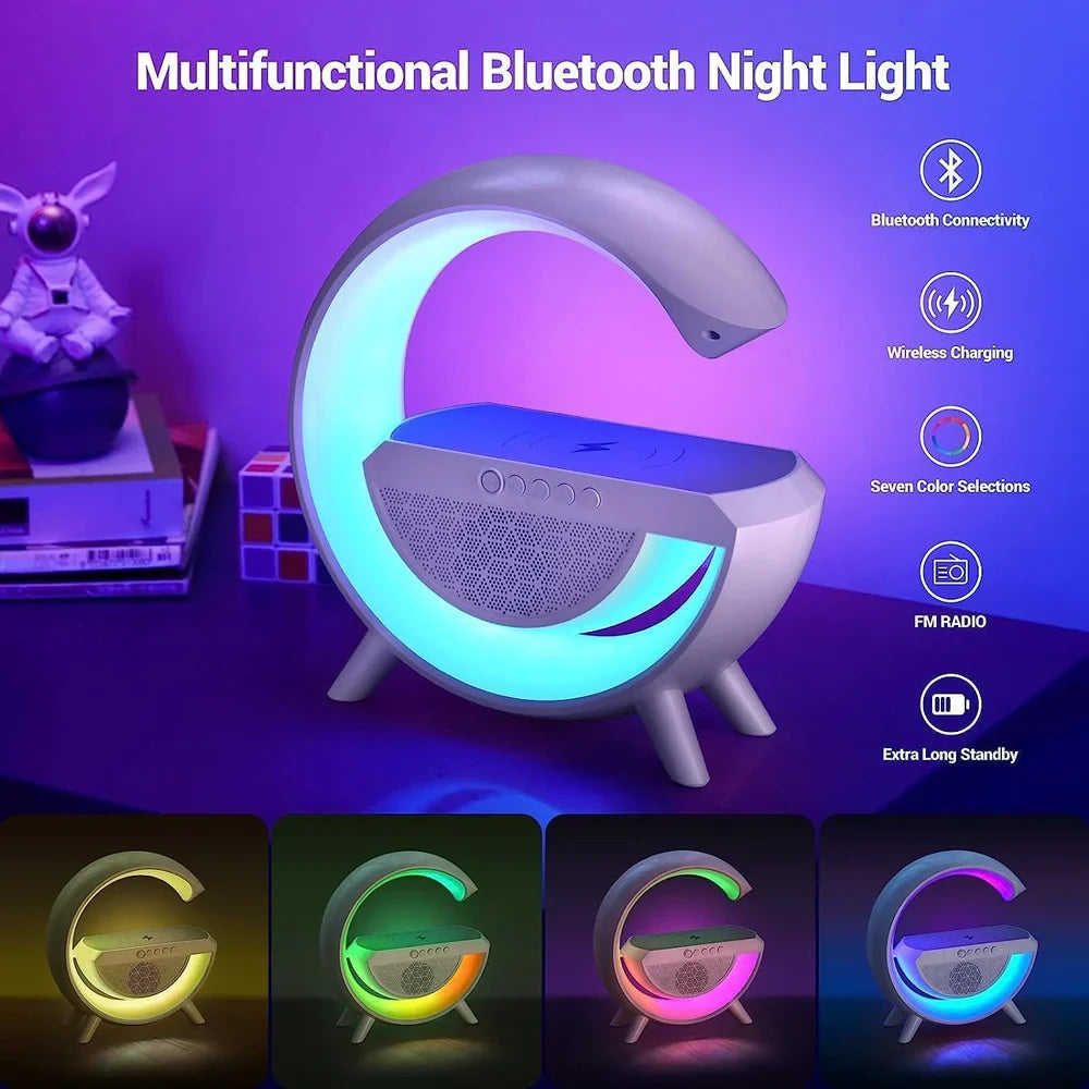 Wireless G Speaker with Wireless Charging, Desk Lamp Bedside Night Light, Smart Light, Sound Machine, and Bedroom Home Decor