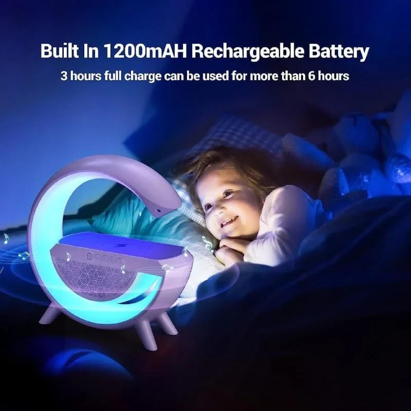 Wireless G Speaker with Wireless Charging, Desk Lamp Bedside Night Light, Smart Light, Sound Machine, and Bedroom Home Decor