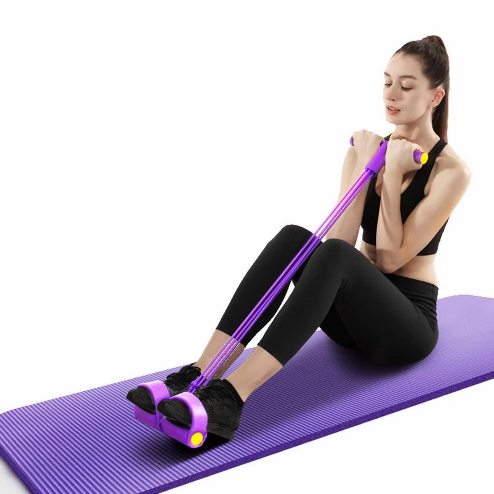 Pull Reducer Training Bands 4 Tubes Body Trimmer Pedal Exerciser Yoga Cross fit Exercise, Arm Exercise, Tummy Body Building Training Men and Women (Red) (Multi)