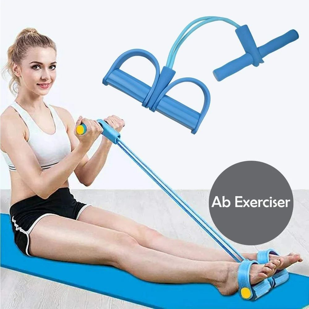 Pull Reducer Training Bands 4 Tubes Body Trimmer Pedal Exerciser Yoga Cross fit Exercise, Arm Exercise, Tummy Body Building Training Men and Women (Red) (Multi)