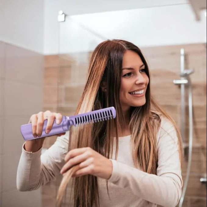 Rechargeable Mini Hair Straightener Comb Brush, Travel Portable USB Charging Cordless Hair Straightener Brush, Three Temperature Adjustments Flat Iron Comb